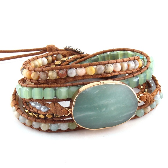 Momani Boutique Jewelry - NATURAL AMAZONITE STONE & GLASS BRACELET